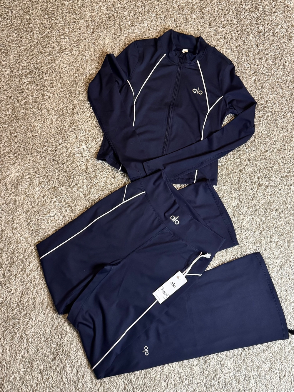 Alo Yoga Navy Blue Track Jacket & Pants Set